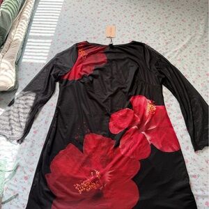 SHEIN Black and Red Floral Mini Dress